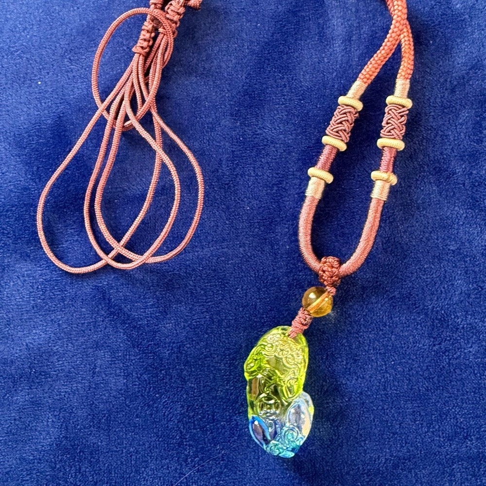 Handcrafted Green-Blue Glass Lucky Fu Dog Pendant Necklace - Women Jewelry
